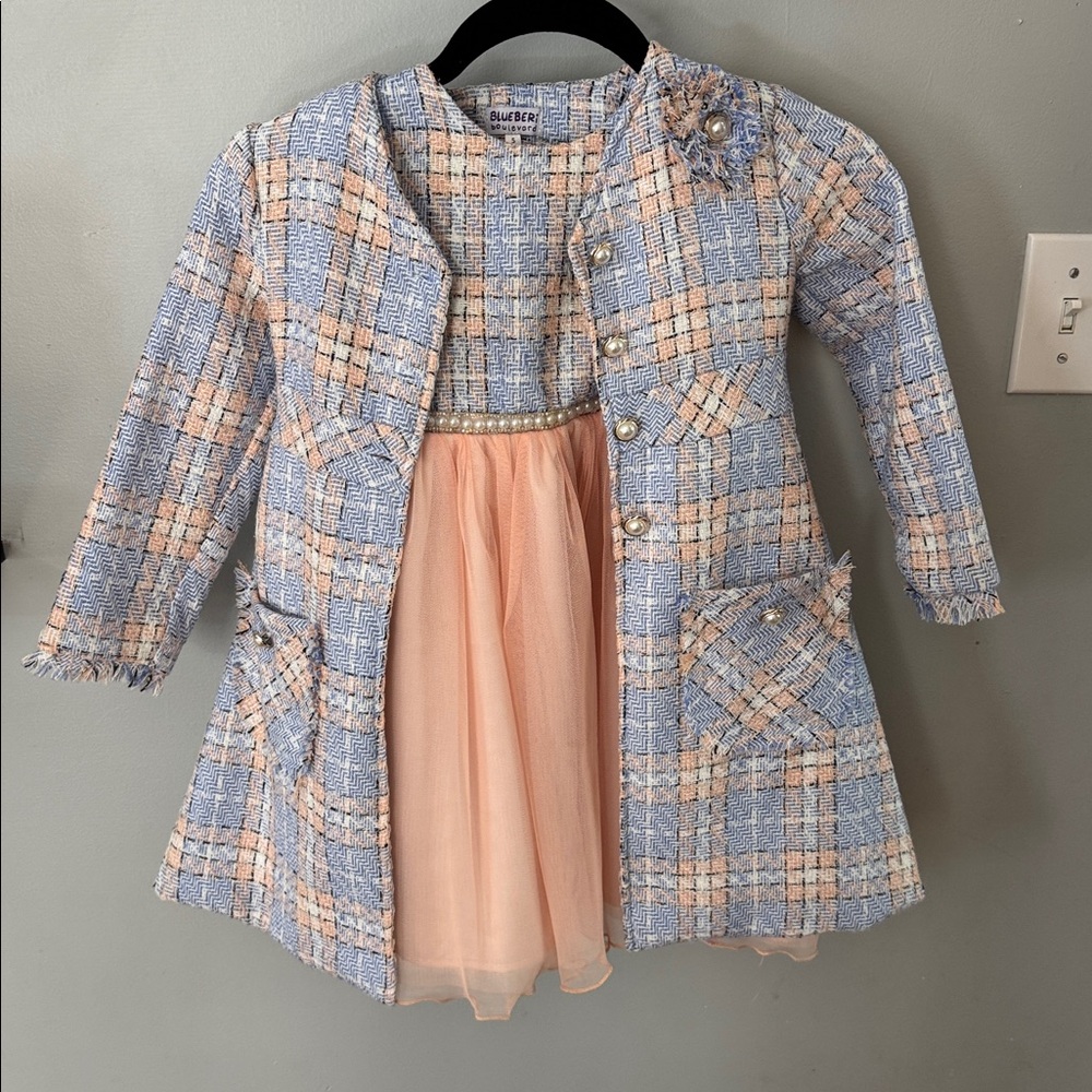 Blueberi Boulevard Woven Dress Set in Blue and Peach